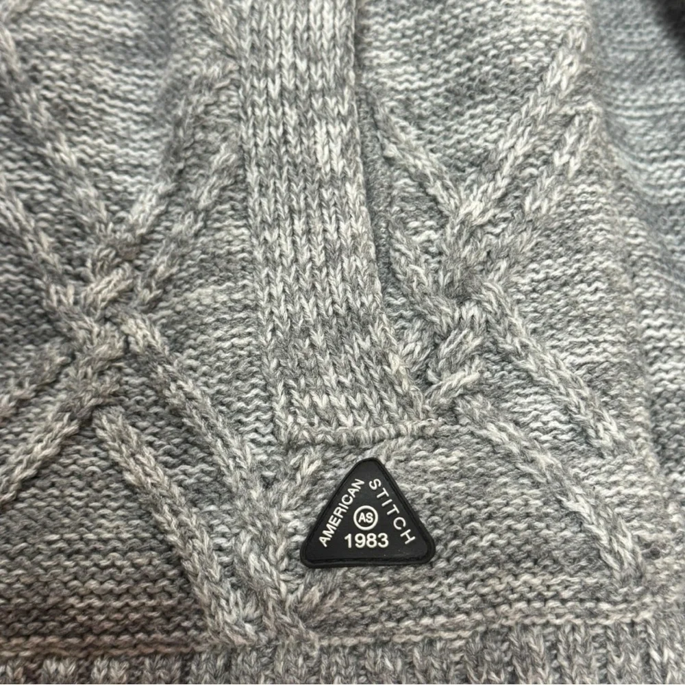American Stitch Gray Cable Knit Full-Zip Sweater Fleece Lined Jacket Size S